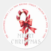 Sticker Rond Sucre de canne avec ruban rouge Adresse de Noël (Devant)