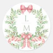 Sticker Rond Sucre de canne de couronne de Noël Bow | Mariage d (Devant)