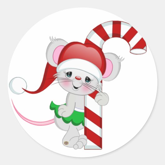 Sticker Rond Sucre de canne de la souris de Noël (Devant)