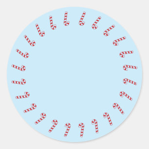 Sticker Rond Sucre de canne de Noël bordure rouge bleu clair bl