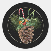 Sticker Rond Sucre de canne de Noël et Pinecone (Devant)