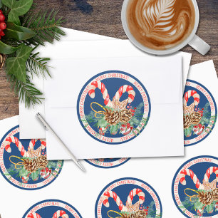 Sticker rond sucre de canne Joyeux Noël (Bleu)