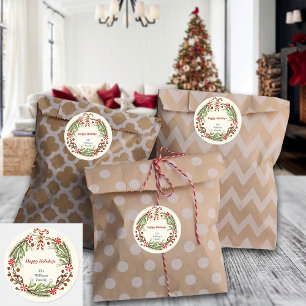 Sticker Rond Sucre de canne nordique de Noël Wreath Nom personn