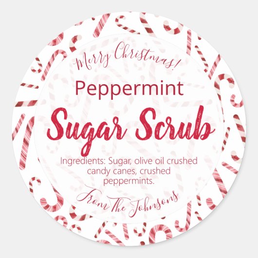 Sticker Rond Sucre de canne Peppermenthe Noël Sugar Scrub Étiqu (Devant)