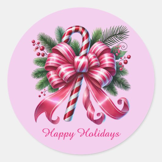 Sticker Rond Sucre de canne personnalisable Festive rose Noël (Devant)