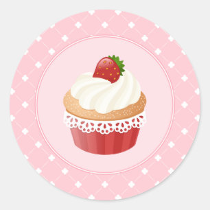 Sticker Rond Sucré délicieux Cupcake aux fraises