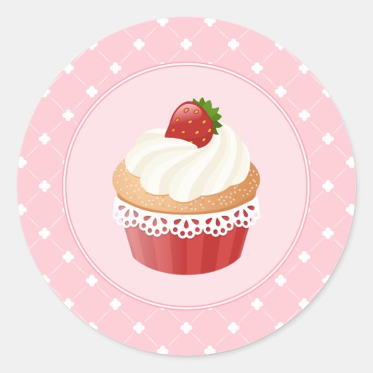 Sticker Rond Sucré délicieux Cupcake aux fraises (Devant)