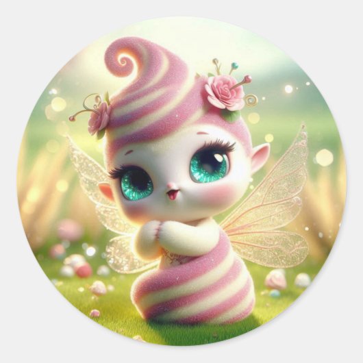 Sticker Rond Sucre Fée Rose (Devant)