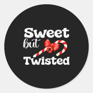 Sticker Rond Sucré Mais Canne De Bonbon De Noël Drôle Et Tordu 