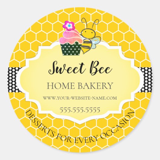 Sticker Rond Sucre Miel Bee Cupcake Bakery (Devant)