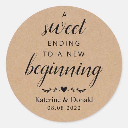 Sticker Rond Sucré Se Terminant Par Un Nouveau Mariage Rustique (Devant)