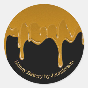 Sticker Rond Sucres à la goutte de miel Boulangerie or noir pot
