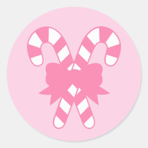 Sticker Rond Sucres de canne roses avec Bow