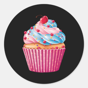 Sticker Rond Sucres K Cupcake arroses Motif Dessert Food