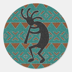 Sticker Rond Sud-ouest Kokopelli de turquoise