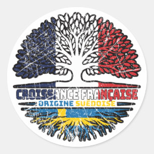 Sticker Rond Suède Français France drapeau des racines d'arbre