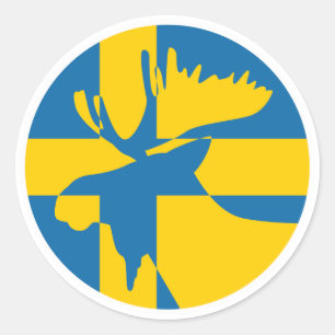 Sticker Rond Suède Moose Suède Drapeau animal national suédois