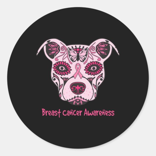 Sticker Rond Sugar Pitbull Chien Breast Cancer de la poitrine j (Devant)