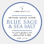 Sticker Rond Sugar scrub label simple blue sage white (Devant)