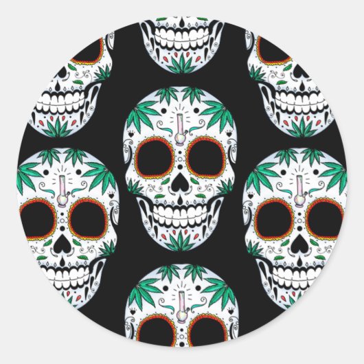 Sticker Rond Sugarskull de mauvaise herbe (Devant)
