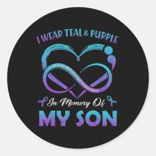 Sticker Rond Suicide Awareness I Wear Teal and Purple In Memory