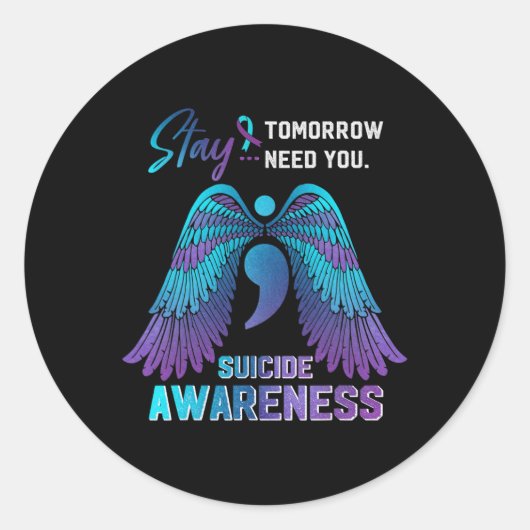 Sticker Rond Suicide Awareness Wings And Ribbon Suicide Prevent (Devant)