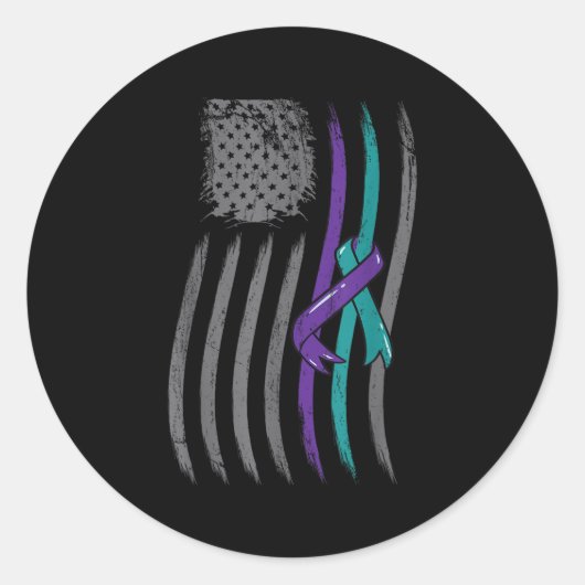 Sticker Rond Suicide Prevention American Flag Purple Awareness (Devant)