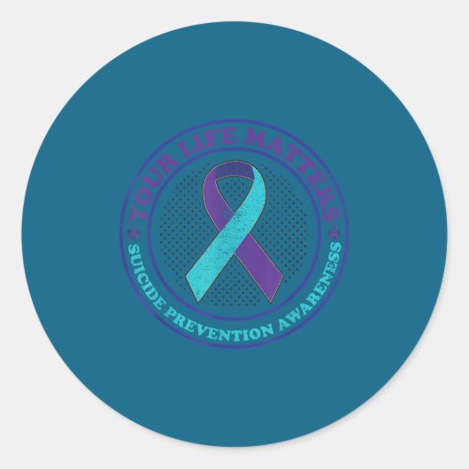 Sticker Rond Suicide Prevention Awareness Teal & Purple Rib (Devant)