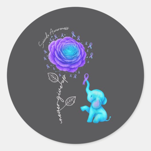 Sticker Rond Suicide Prevention Teal Purple Flower Elephant Rib (Devant)