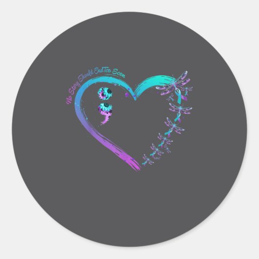 Sticker Rond Suicide Prevention Week Dragonfly Heart Ribbon Sem (Devant)