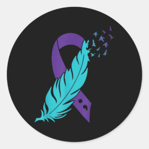 Sticker Rond Suicide turquoise & Semicolon en plumes de rub