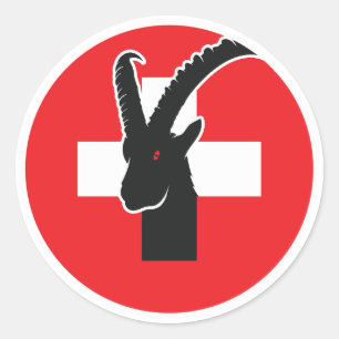Sticker Rond Suisse Ibex : drapeau national suisse des animaux