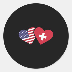 Sticker Rond Suisse Usa Drapeau T Coeur de chemise Suisse Améri