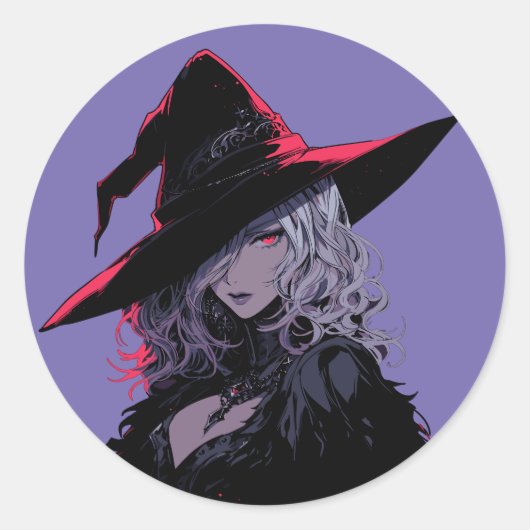 Sticker Rond Sultry Halloween sorcière gothique dans un Casquet (Devant)