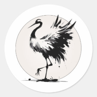Sticker rond Sumi-e Crane