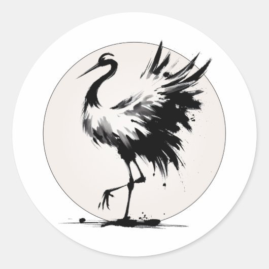 Sticker rond Sumi-e Crane (Devant)