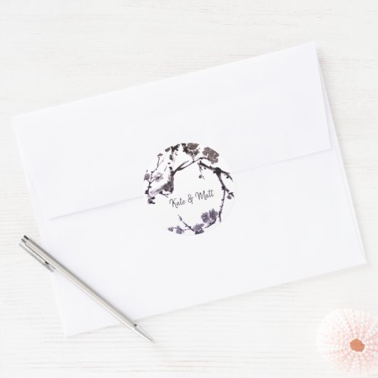 Sticker Rond Sumie de fleur de prune (Enveloppe)