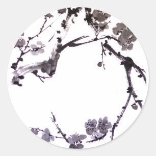Sticker Rond Sumie de fleur de prune