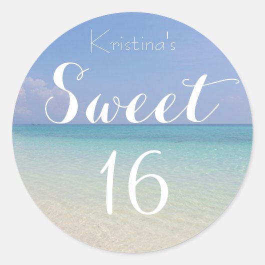 Sticker Rond Summer Beach Sweet 16 avec nom (Devant)