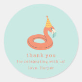 Sticker Rond summer flamingo float kids birthday pool party (Devant)