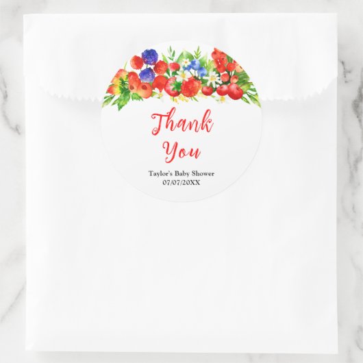 Sticker Rond Summer Mixed Berries Baby Shower Thank You (Sac)