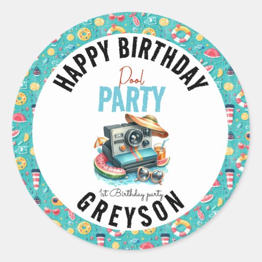 Sticker Rond Summer Pool Party 2e anniversaire (Devant)