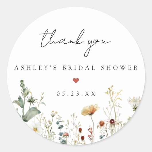 Sticker Rond Summer Wildflower Field Bridal Shower (Devant)