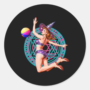 Sticker Rond Summerween Beach Ll Pin-up Y Witch Halloween Magic
