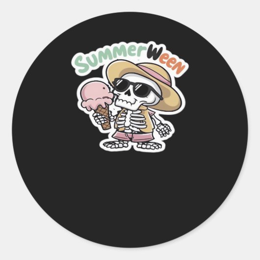 Sticker Rond Summerween IceCream Squelette classique Viral (Devant)