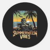 Sticker Rond Summerween Vibes Frankenstein Halloween Halloween  (Devant)