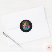 Sticker Rond Summerween Vibes Skeleton Flamant rose Hallowee Éf (Enveloppe)