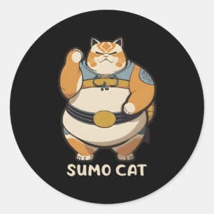 Sticker Rond Sumo Cat Kitty Wrestler