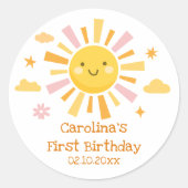 Sticker Rond Sun 1er anniversaire Fille de fête (Devant)