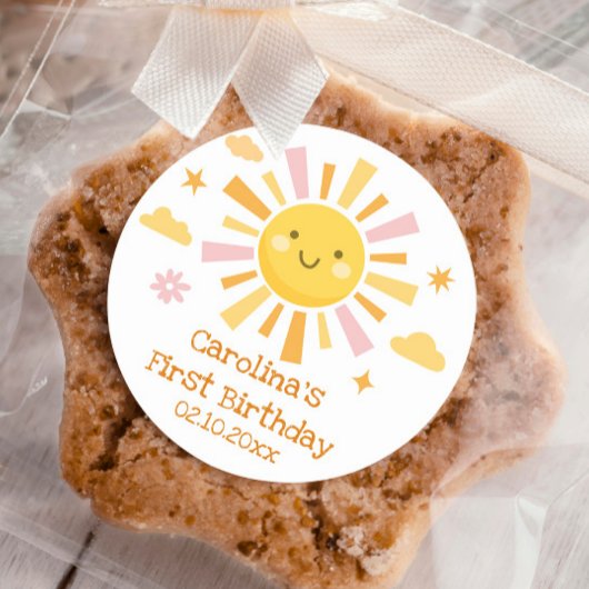 Sticker Rond Sun 1er anniversaire Fille de fête